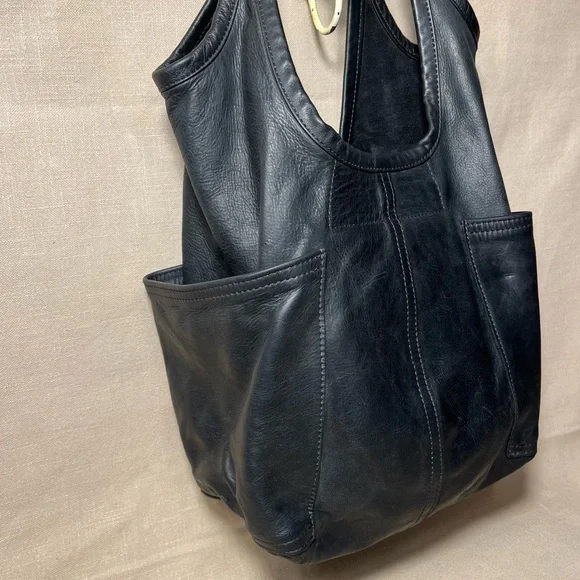 ROUGH & TUMBLE women’s envelope tote tumbled black leather hobo Large shopper - Picture 3 of 10
